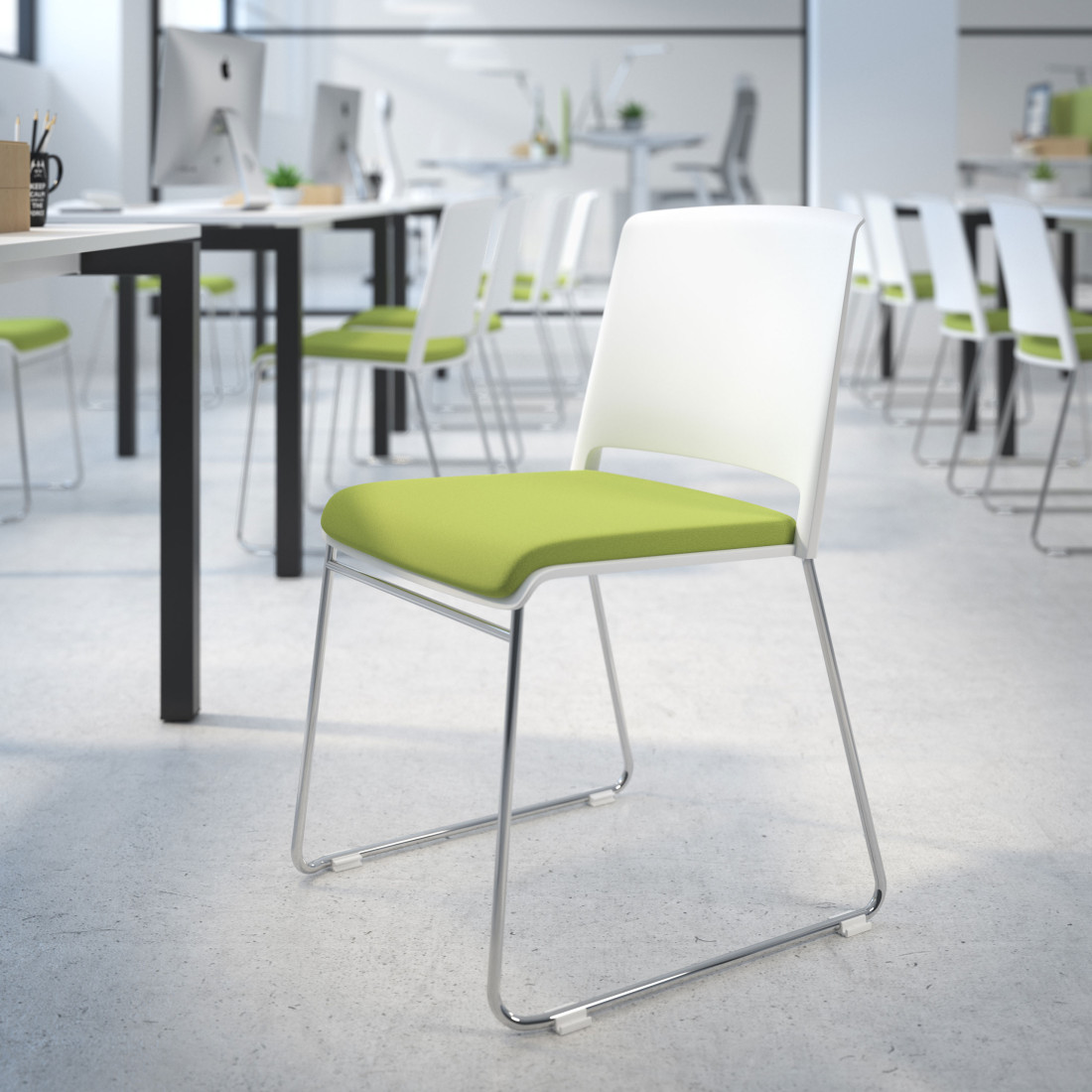 silla confidente verde lotus sin brazos tapizada tela 2