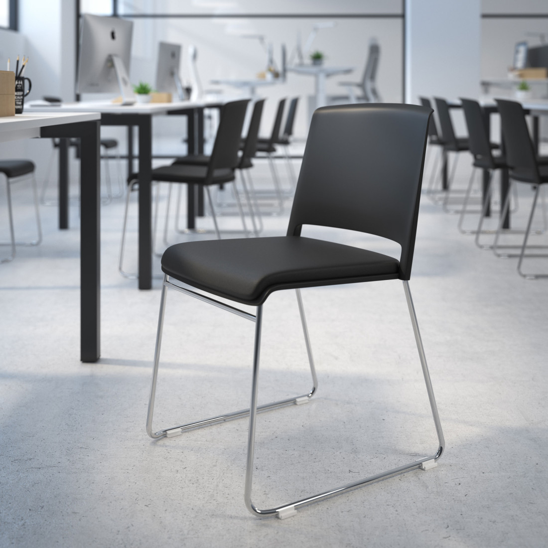 silla confidente negro lotus sin brazos tapizada tela 2