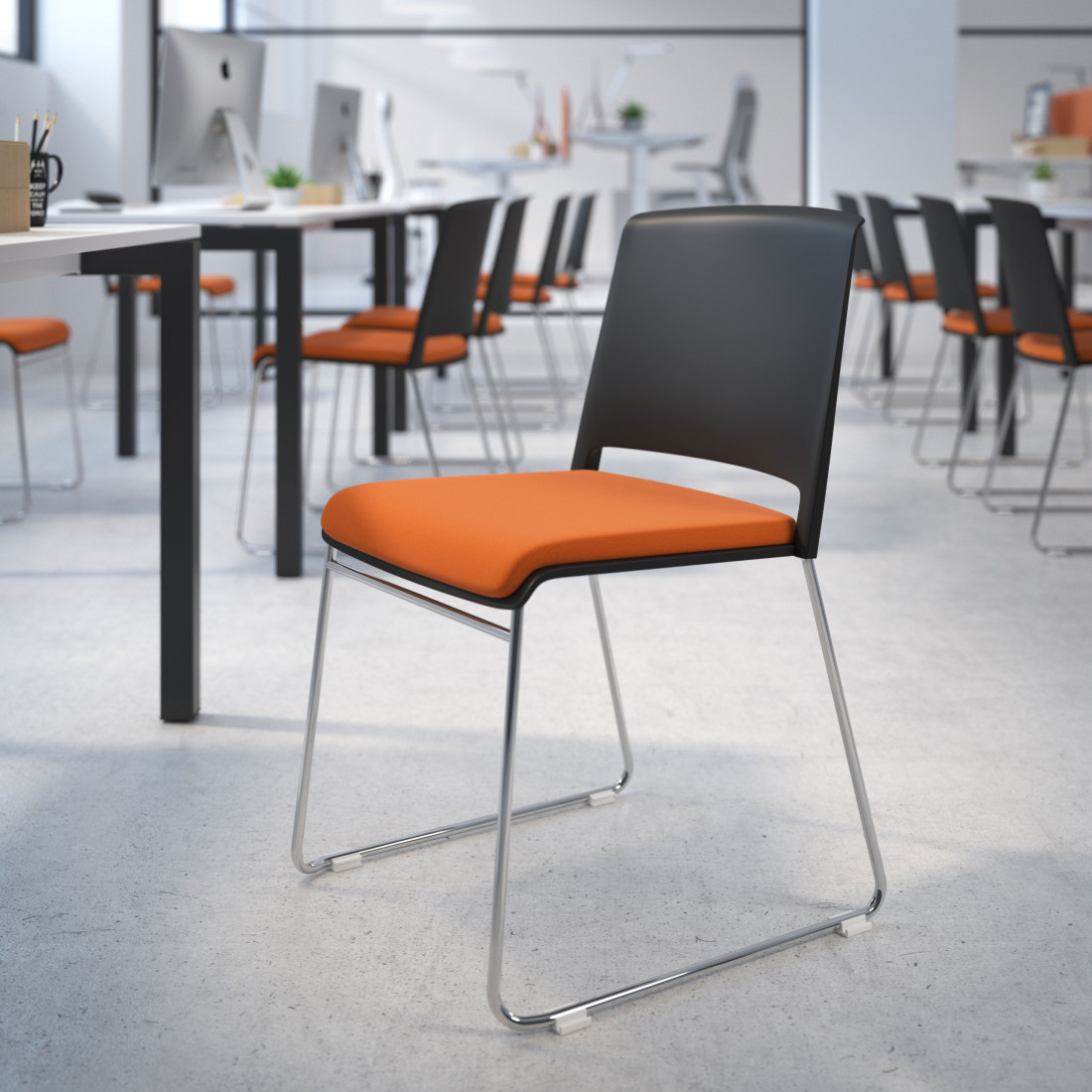 silla confidente naranja lotus sin brazos tapizada tela 2