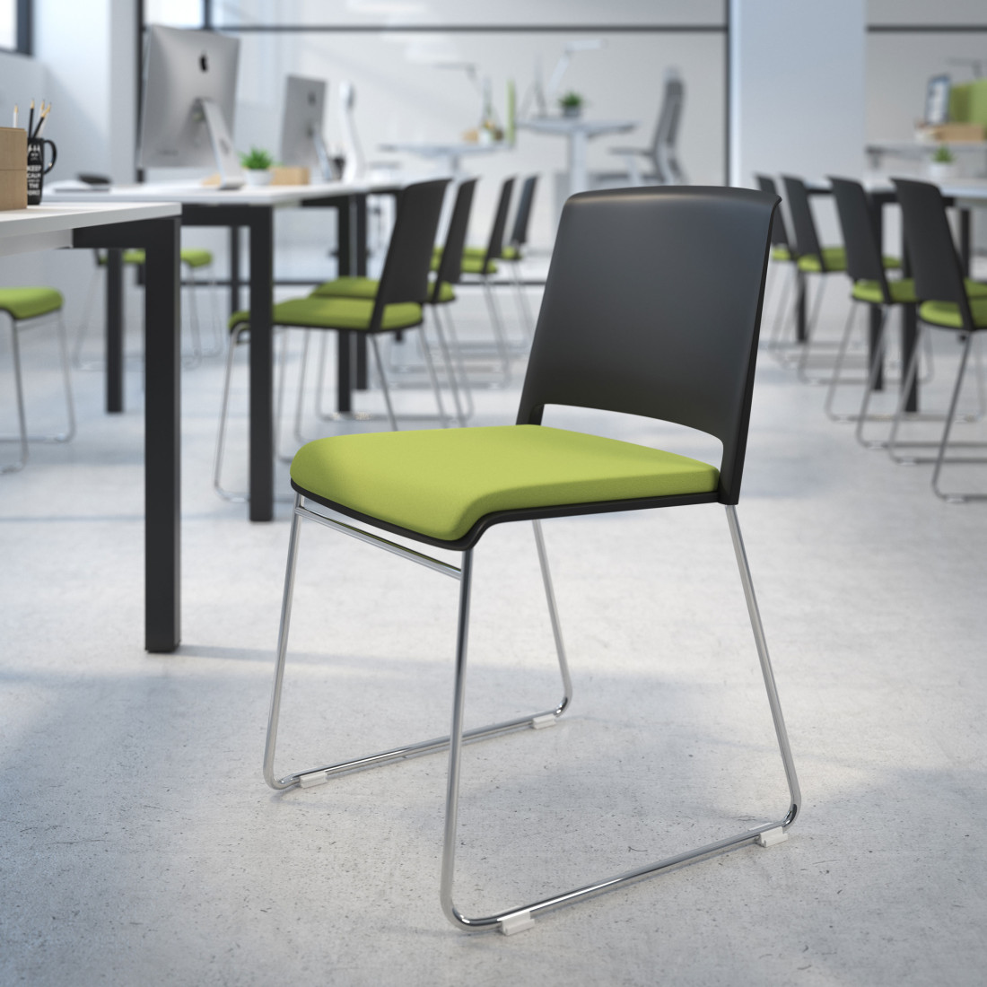 silla confidente verde lotus sin brazos tapizada tela 2