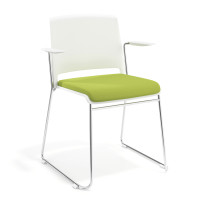 Silla Confidente tapizada con brazos Lotus - verde, Blanco