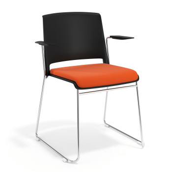 Silla Confidente tapizada con brazos Lotus - Naranja, Negro