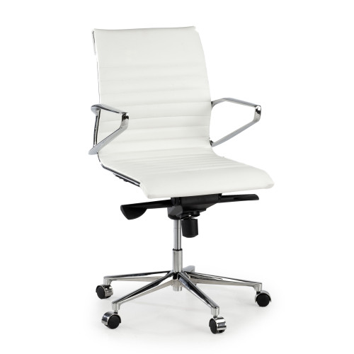 Sillón oficina de Diseño Forli, respaldo bajo, piel natural - BLANCO