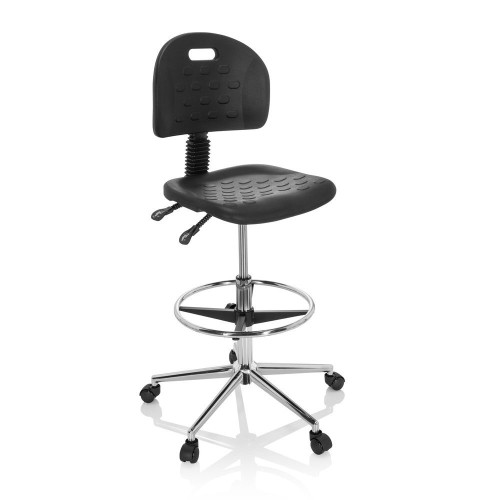 Taburete de trabajo Work 23, poliuretano rigido, anilla reposapies - NEGRO