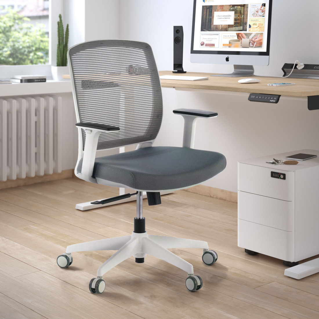 silla giratoria gris nicole white silla estructura blanca malla 2