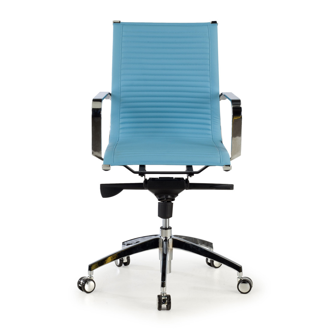 sillon de oficina azul celeste croma estructura cromada ecopiel piel sintetica 3
