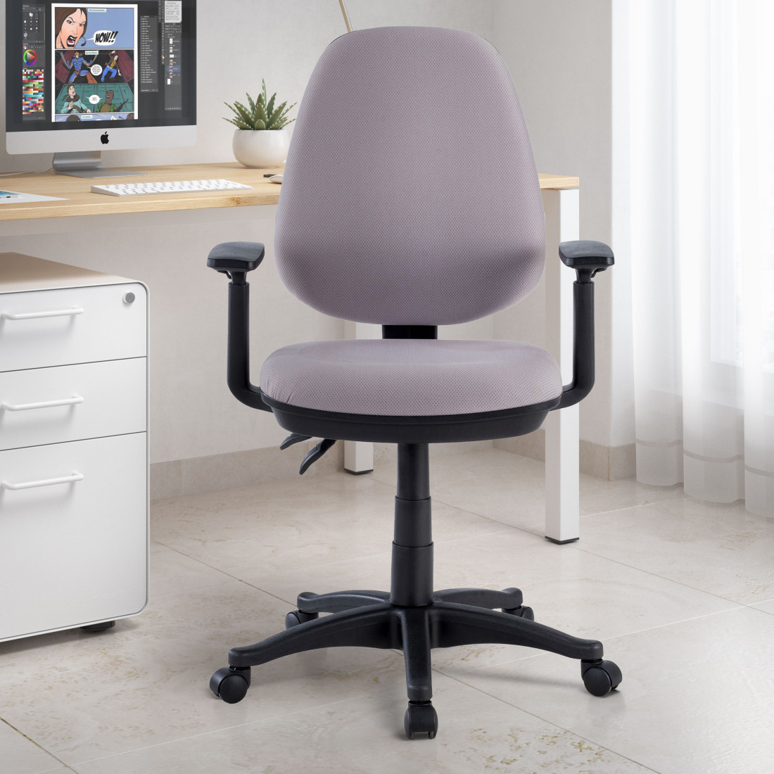 silla giratoria gris eco con brazos tela 2