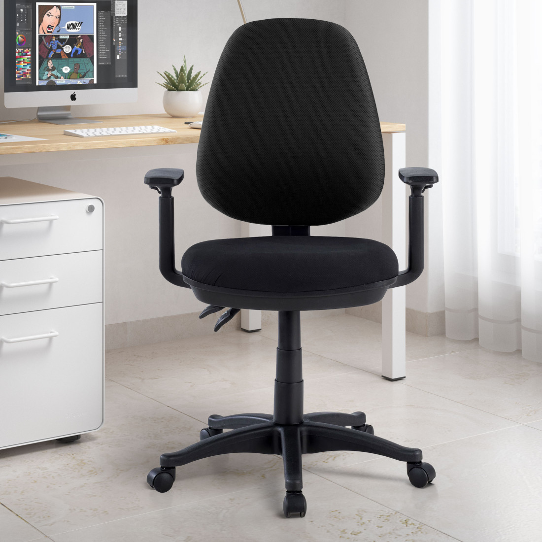 silla giratoria negro eco con brazos tela 2