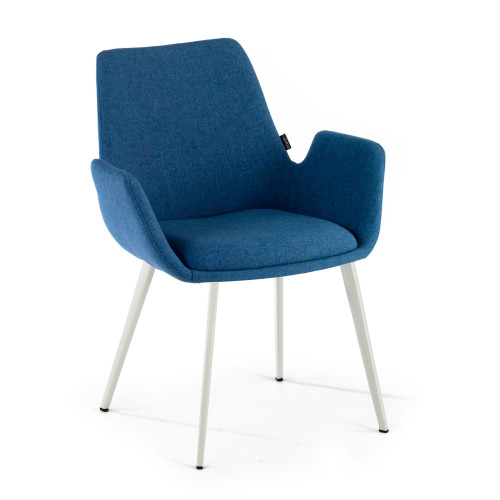 Silla Confidente Elodie, 4 Patas, brazos tapizados, Estructura metálica - Blanco