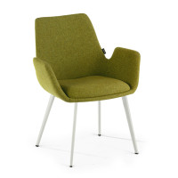 Silla Confidente Elodie, 4 Patas, brazos tapizados, Estructura metálica - VERDE, Blanco