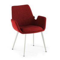 Silla Confidente Elodie, 4 Patas, brazos tapizados, Estructura metálica - ROJO, Blanco