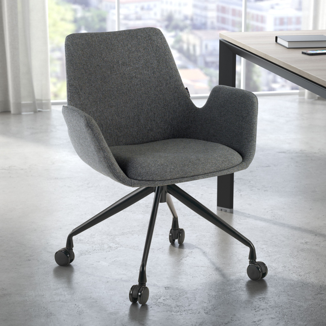 silla confidente antracita elodie giratoria con ruedas tela 2
