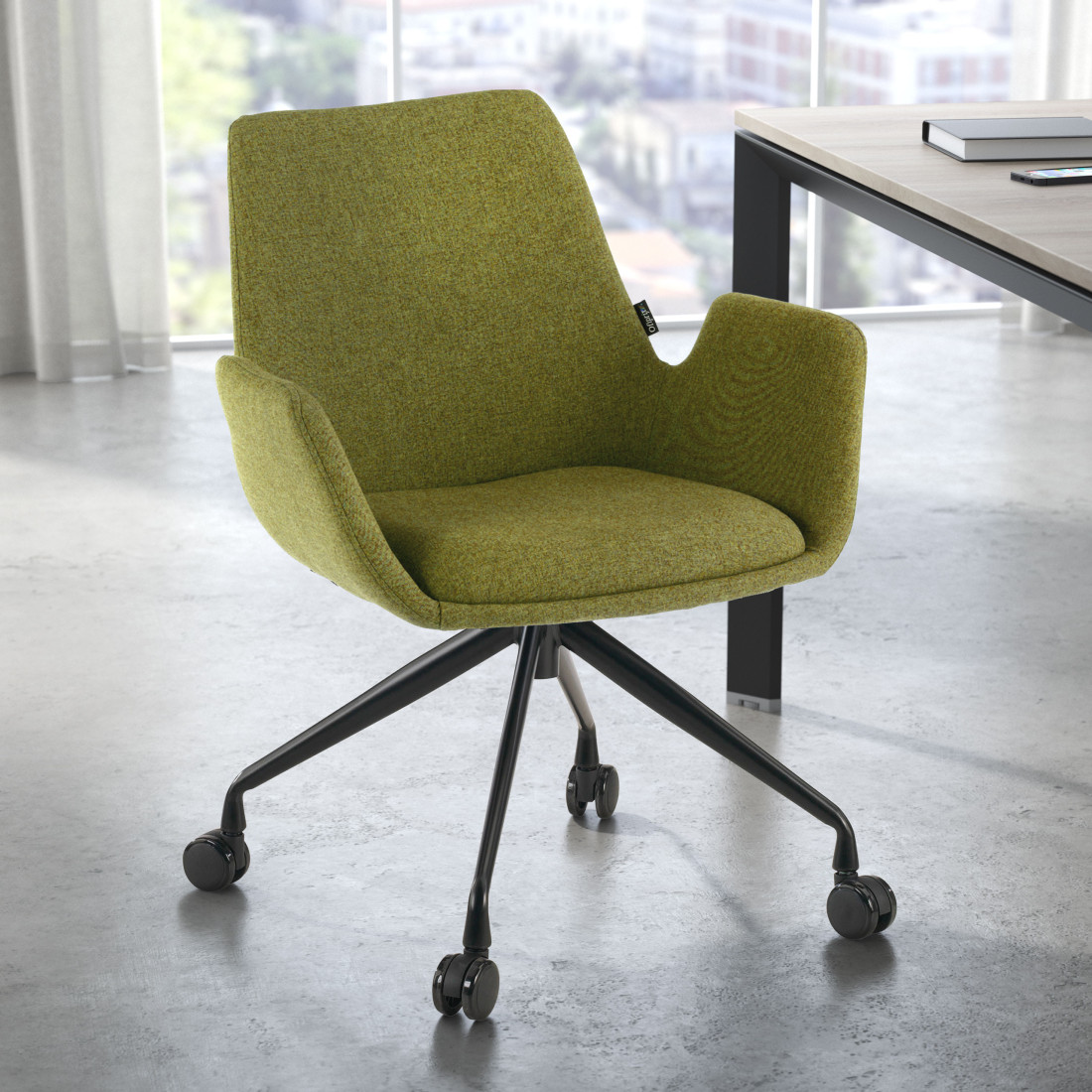 silla confidente verde elodie giratoria con ruedas tela 2