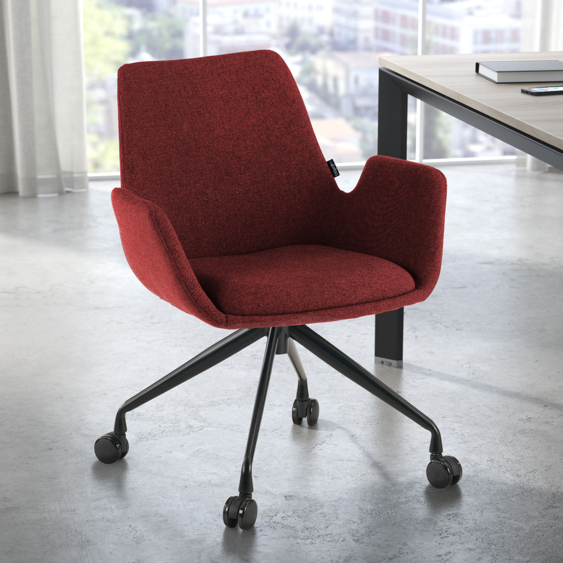 silla confidente rojo elodie giratoria con ruedas tela 2