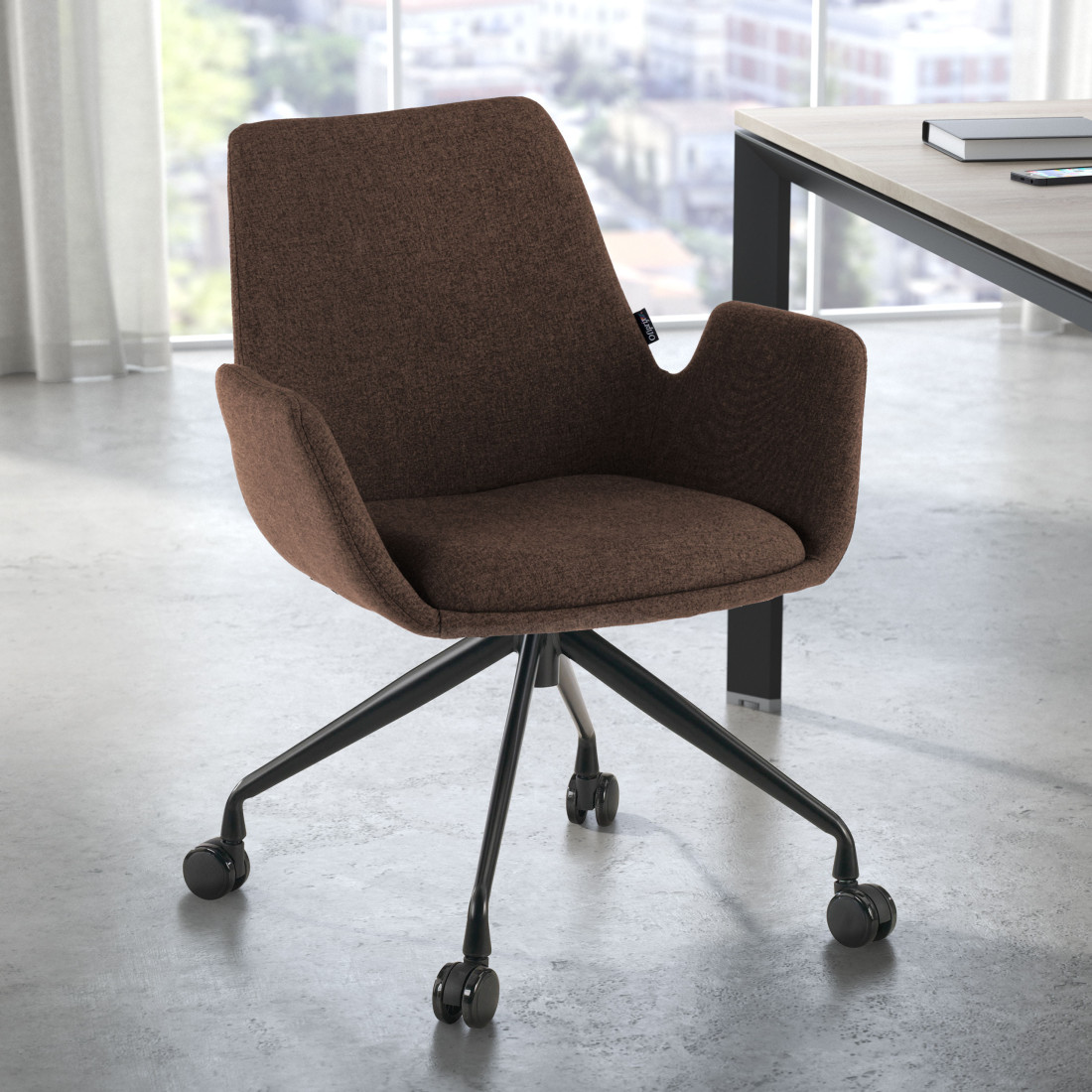 silla confidente marron elodie giratoria con ruedas tela 2