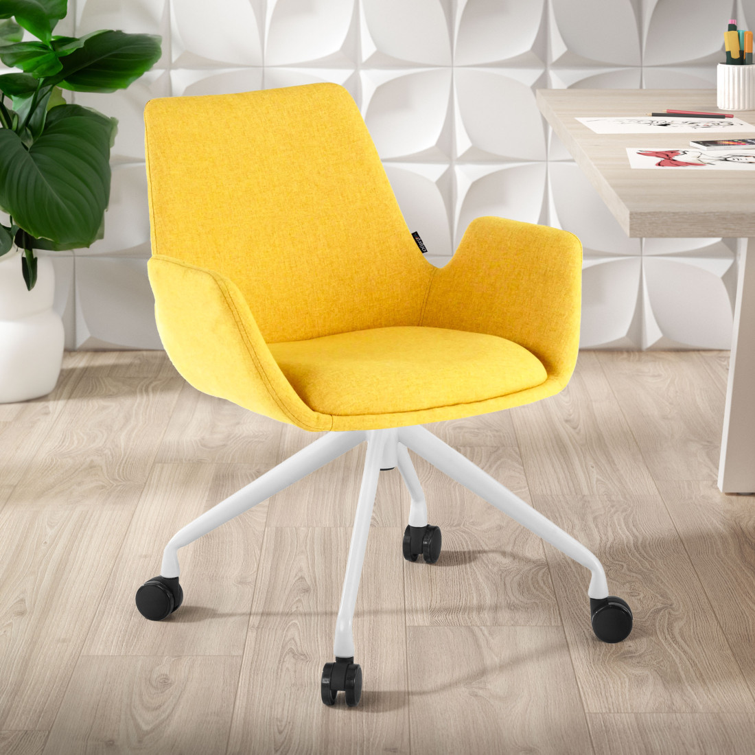 silla confidente amarillo elodie giratoria con ruedas tela 2