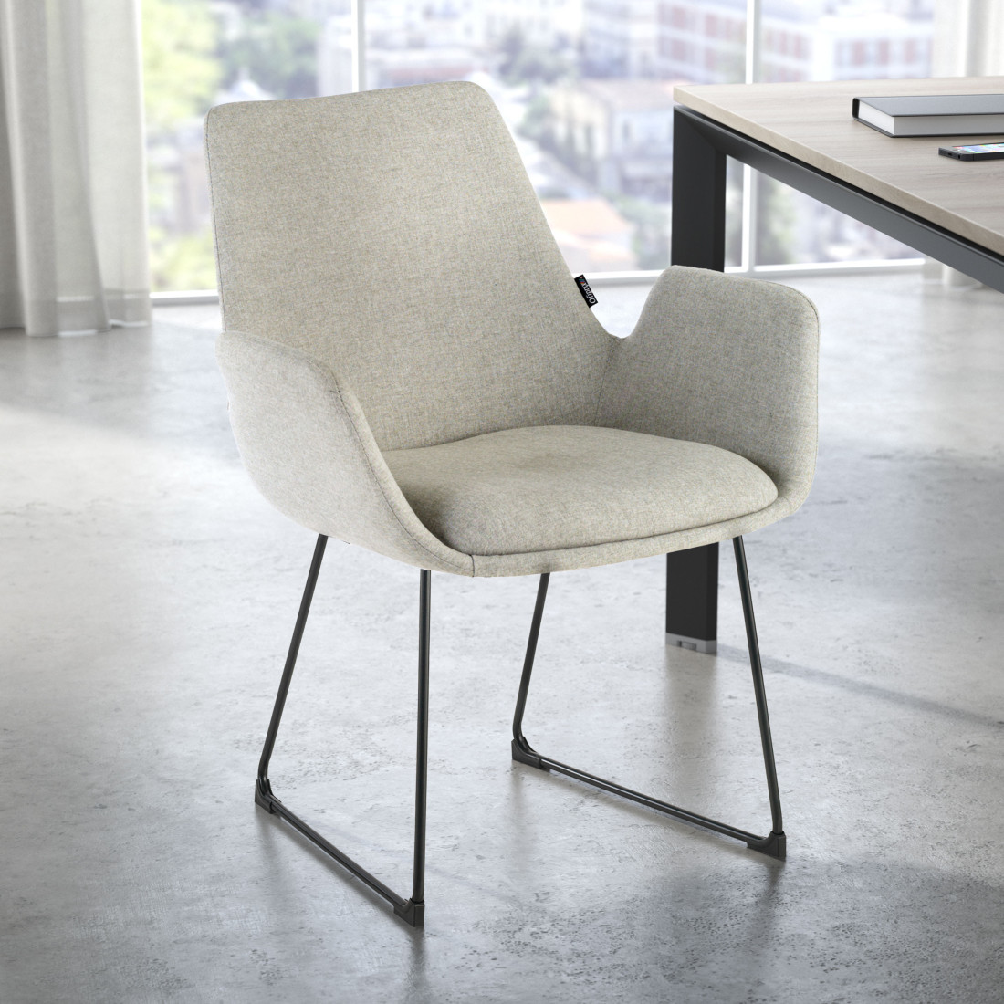 silla confidente gris elodie estructura patin tela 2