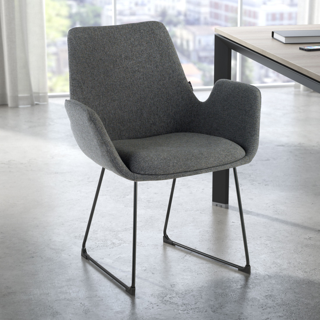 silla confidente antracita elodie estructura patin tela 2