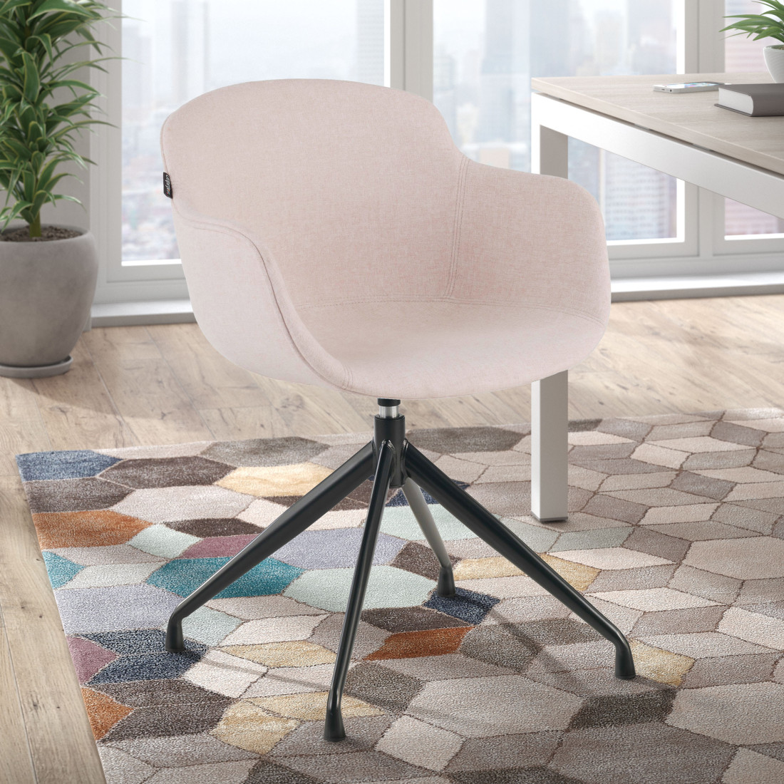 silla confidente beige ivonne base piramide tela 2