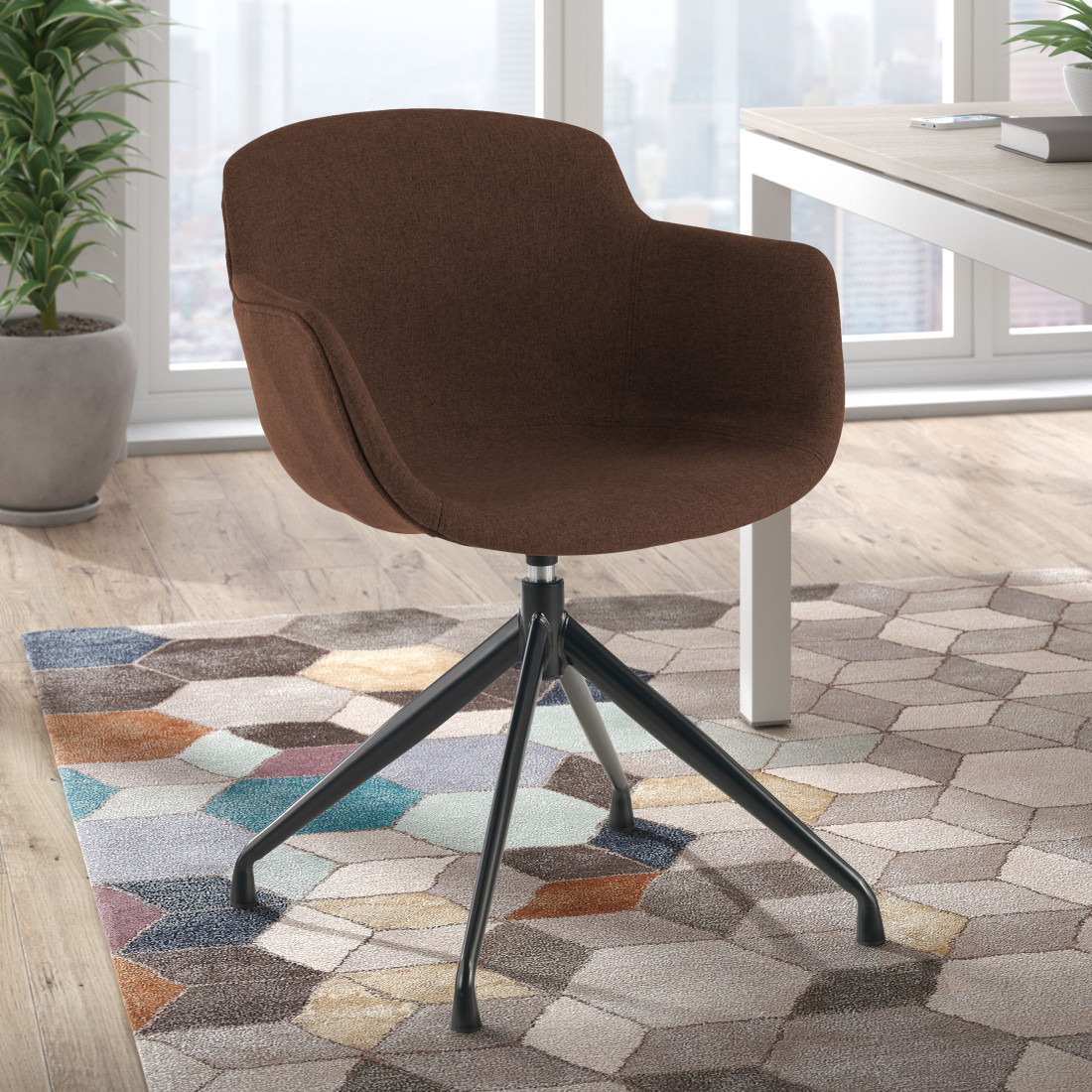 silla confidente marron ivonne base piramide tela 2