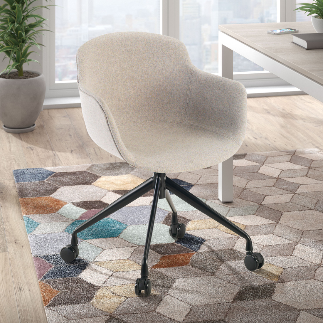 silla confidente gris ivonne giratoria con ruedas tela 2