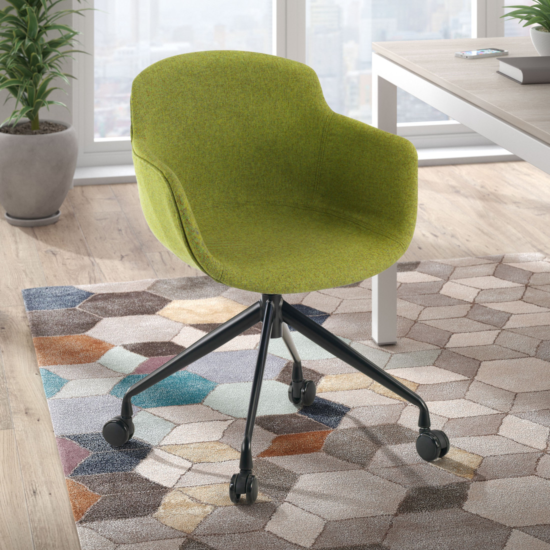 silla confidente verde ivonne giratoria con ruedas tela 2