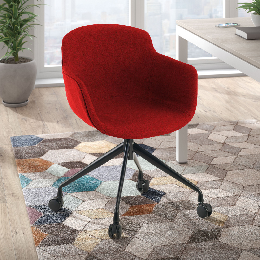silla confidente rojo ivonne giratoria con ruedas tela 2