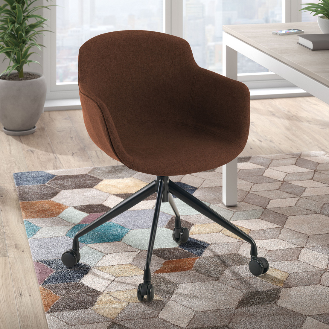 silla confidente marron ivonne giratoria con ruedas tela 2