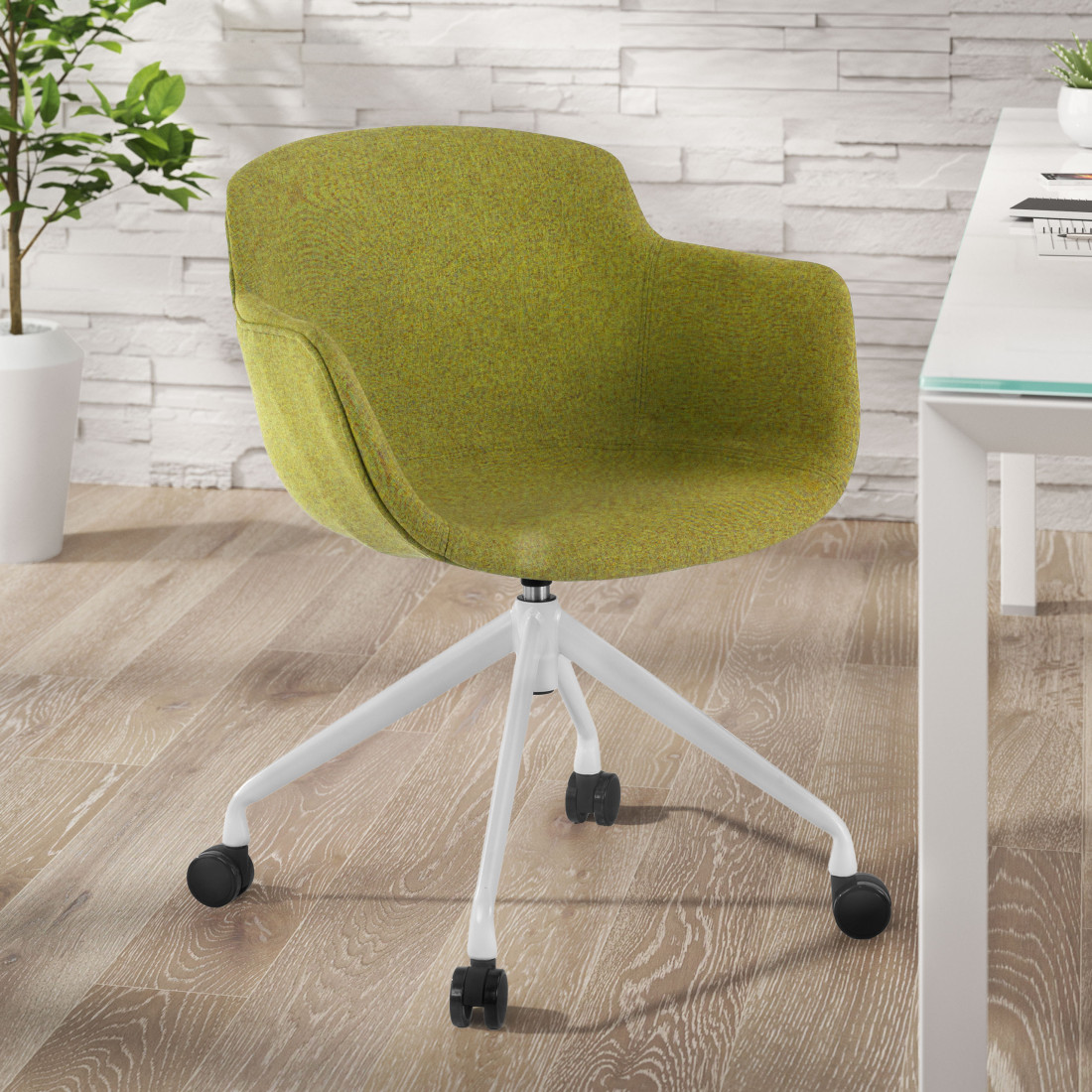 silla confidente verde ivonne giratoria con ruedas tela 2