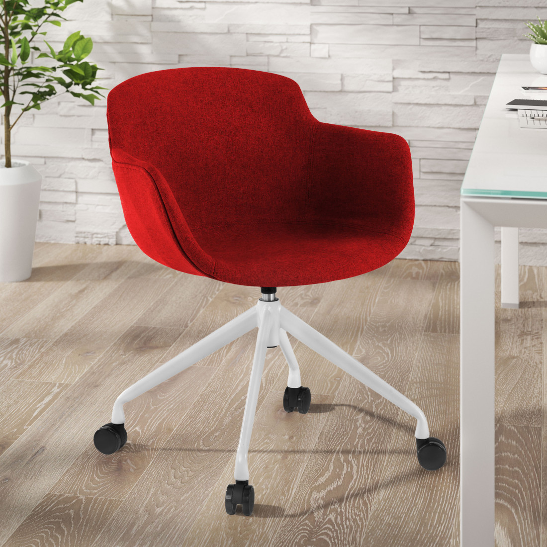 silla confidente rojo ivonne giratoria con ruedas tela 2