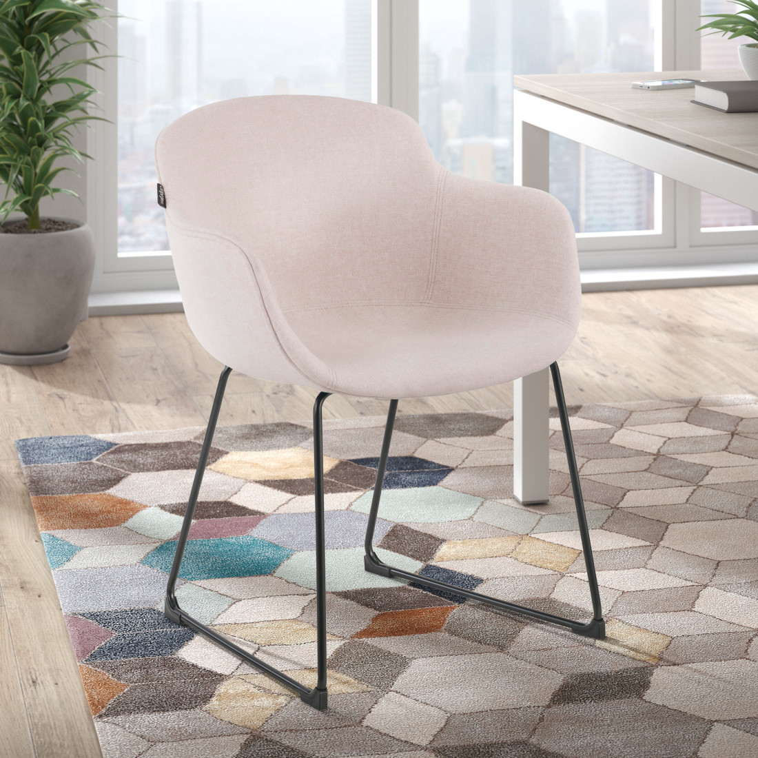 silla confidente beige ivonne estructura patin malla 2