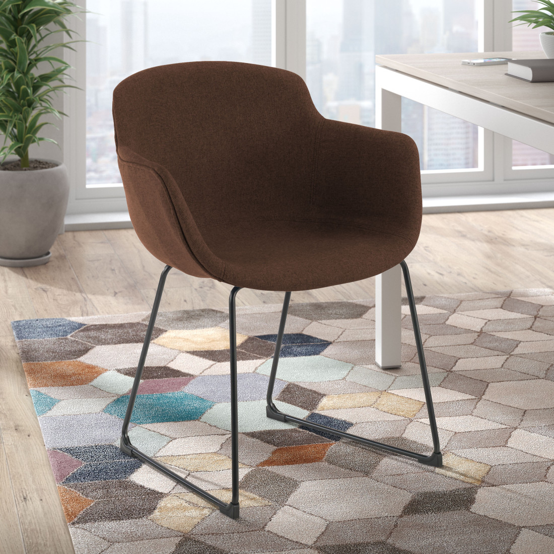 silla confidente marron ivonne estructura patin malla 2