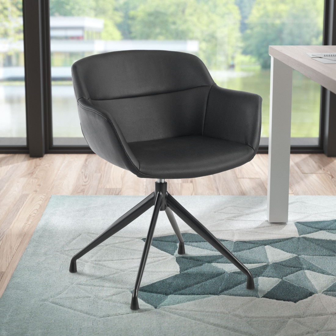 silla confidente negro anne base piramide piel sintetica 2