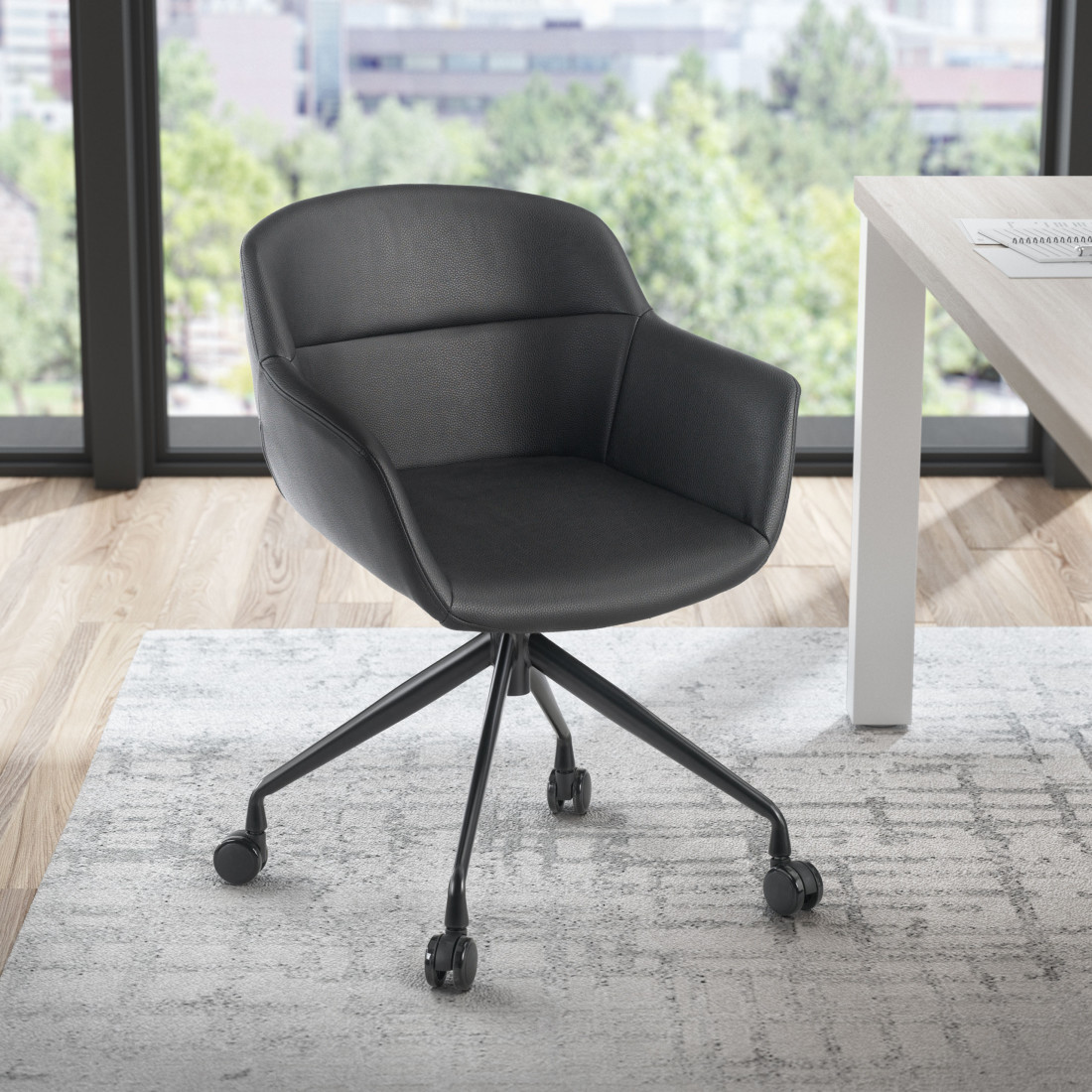 silla confidente negro anne con ruedas piel sintetica 2