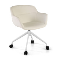 Silla confidente Anne, Giratoria Ruedas Asiento Ecopiel - BLANCO, Blanco