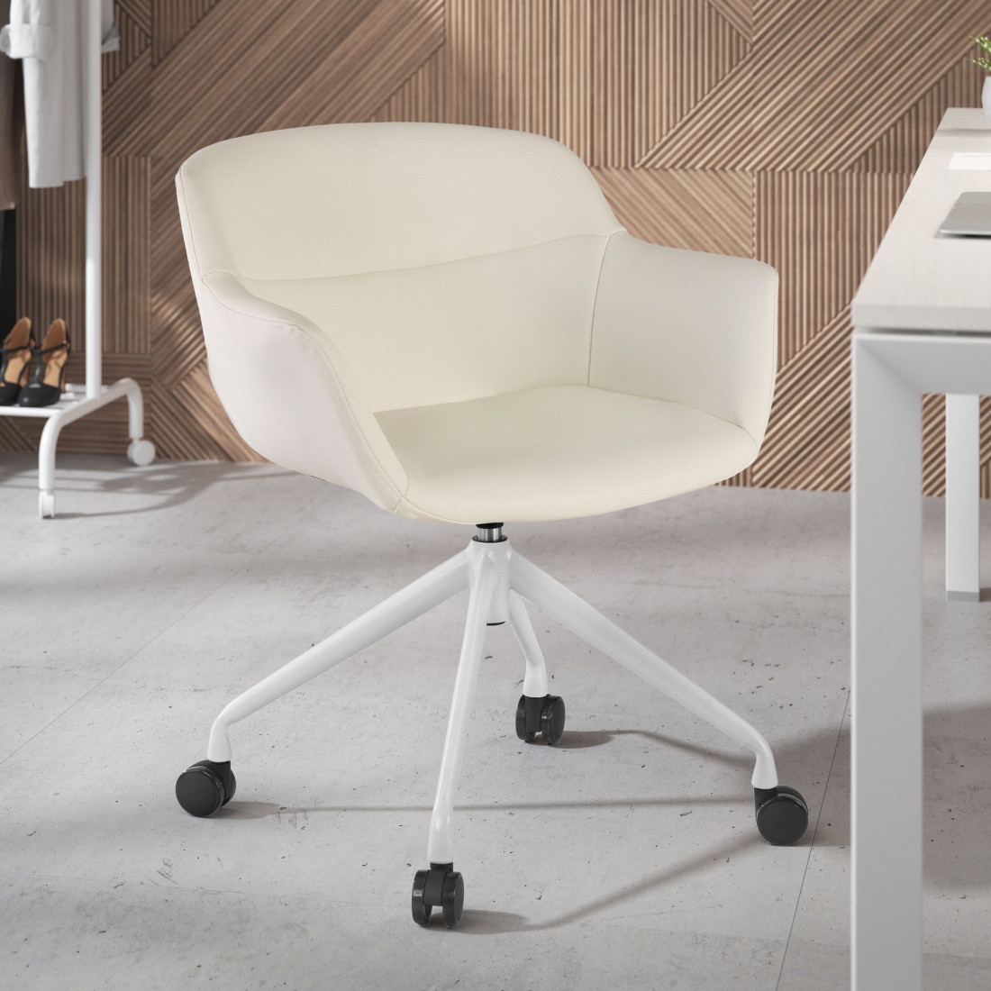 silla confidente blanco anne con ruedas piel sintetica 2