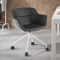Silla confidente Anne, Giratoria Ruedas Asiento Ecopiel - NEGRO, Blanco Second image