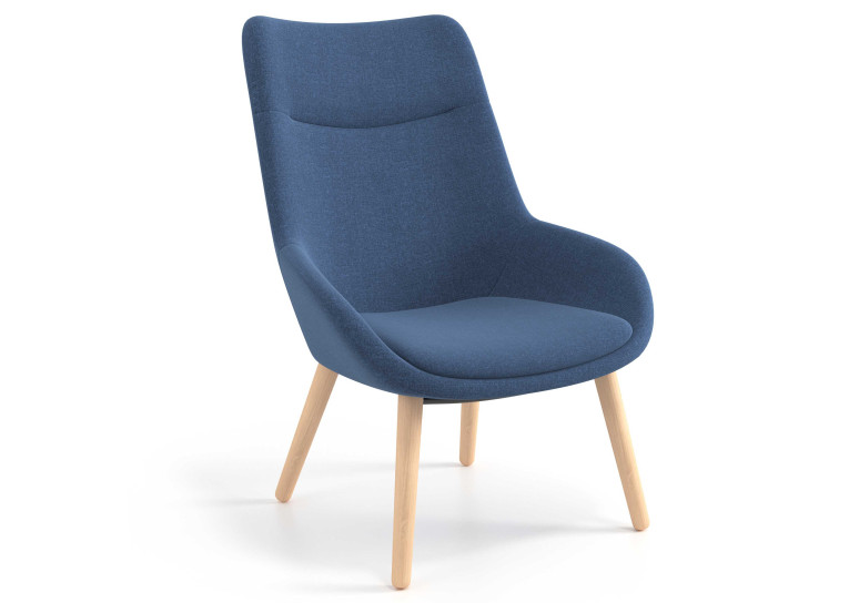 Sillón de Espera Capri, respaldo Alto, base 4 patas madera - AZUL