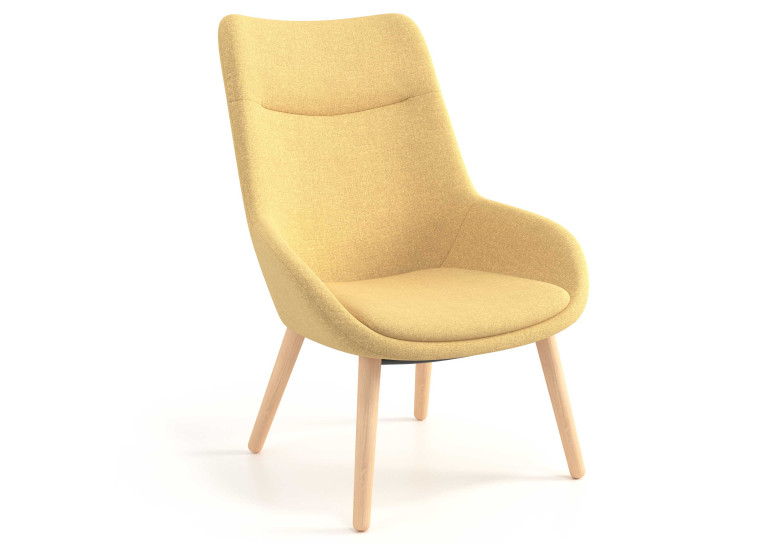Sillón de Espera Capri, respaldo Alto, base 4 patas madera - Amarillo