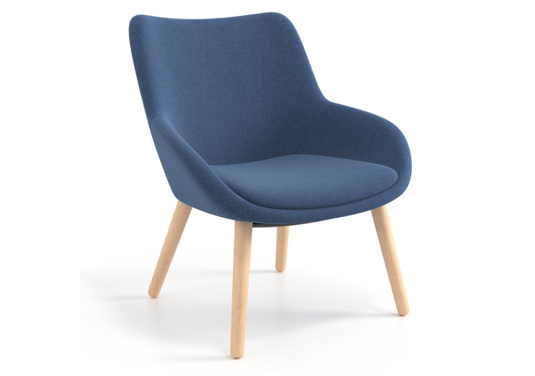 Sillón de Espera Capri, respaldo Medio, base 4 patas madera - azul