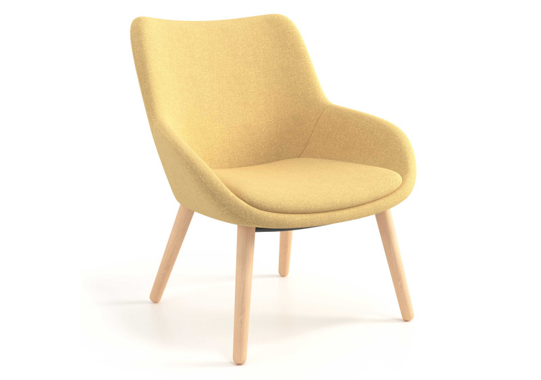 Sillón de Espera Capri, respaldo Medio, base 4 patas madera - Amarillo