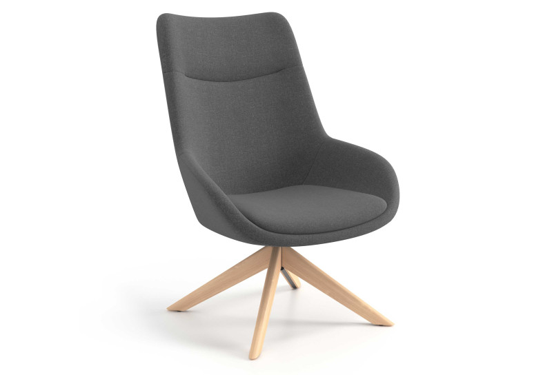 Sillón de Espera Capri, respaldo Alto, base giratoria madera - Antracita