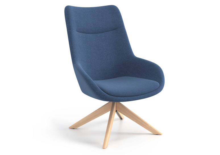 Sillón de Espera Capri, respaldo Alto, base giratoria madera - AZUL