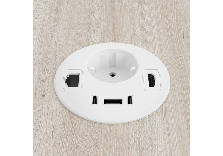 PowerHub ø80 Enchufe + USB + RJ45 + HDMI - BLANCO