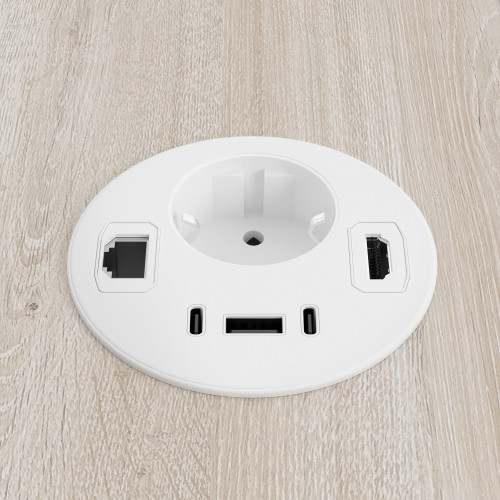 Pasacables eléctrico PowerHub ø80 Enchufe + USB + RJ45 + HDMI - BLANCO