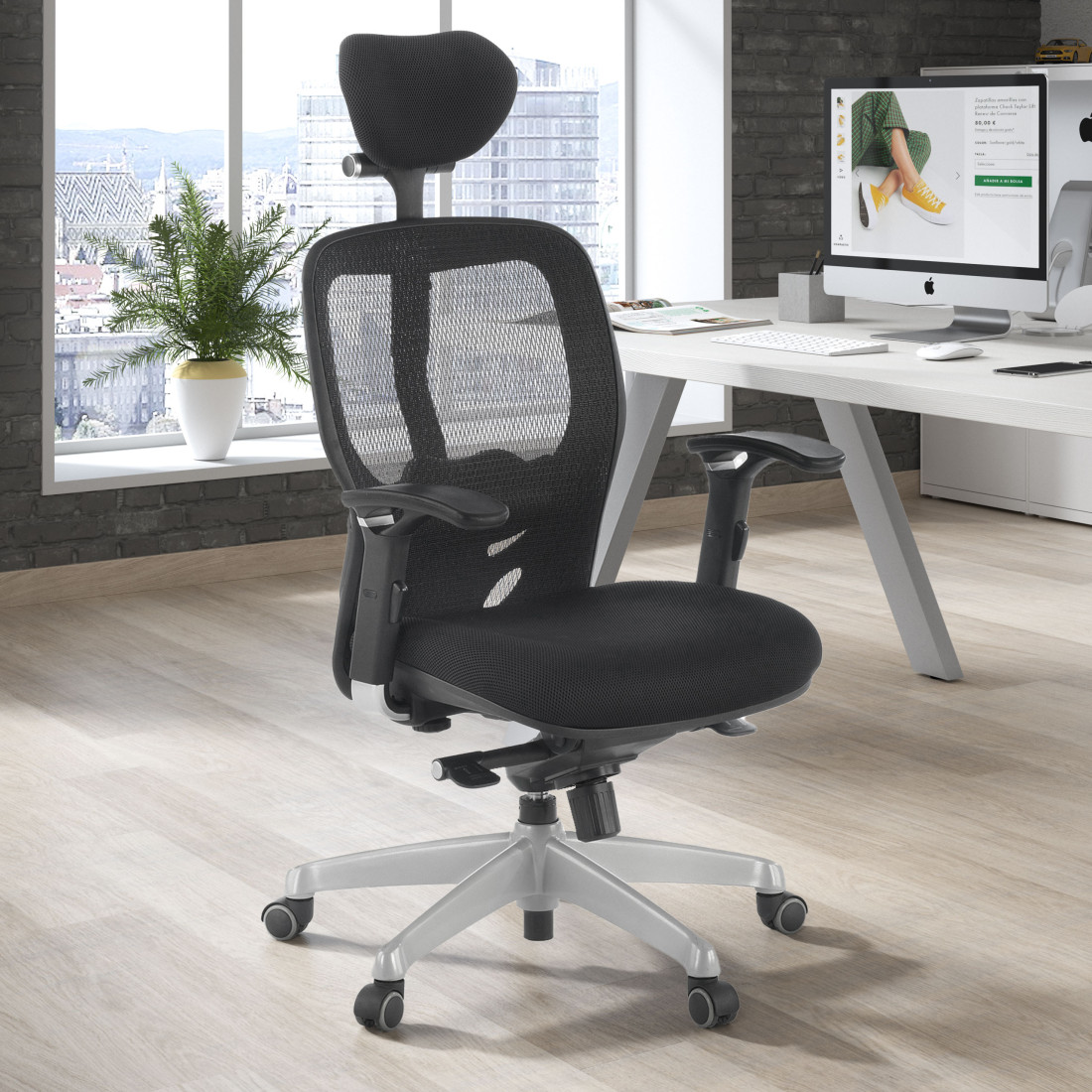 silla ergonomica negro madonna con reposacabezas 2