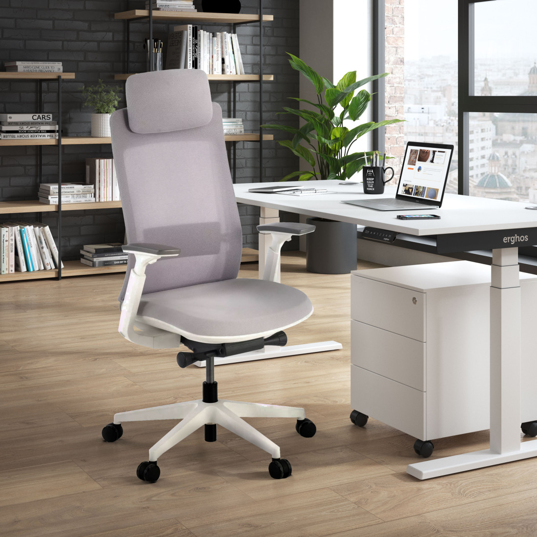 silla giratoria gris reflect estructura blanca tela 2