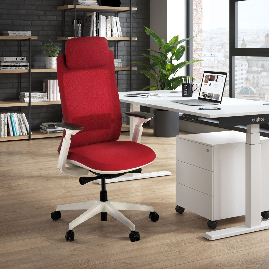 silla giratoria rojo reflect estructura blanca tela 2