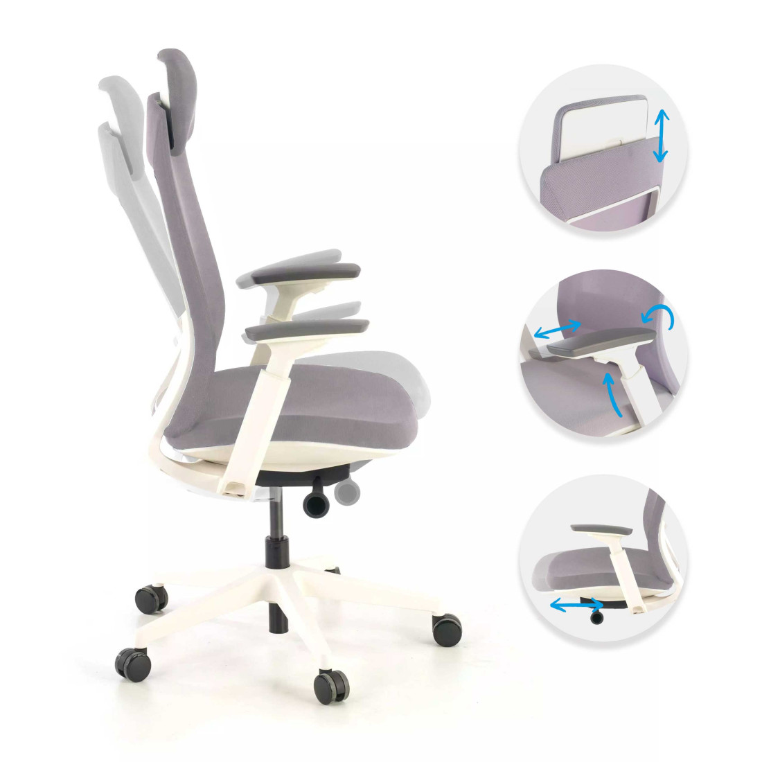 silla giratoria gris reflect estructura blanca tela 3