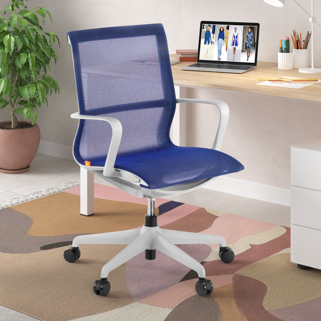 silla giratoria azul ice estructura negra malla 2